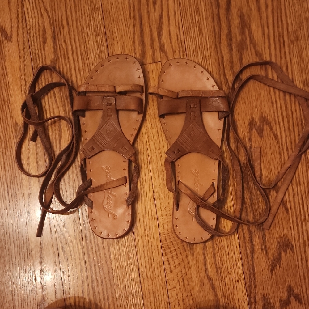 Free People Brown Leather Wrap Sandals